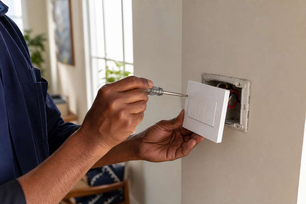 Onwords engineer installing a smart switch